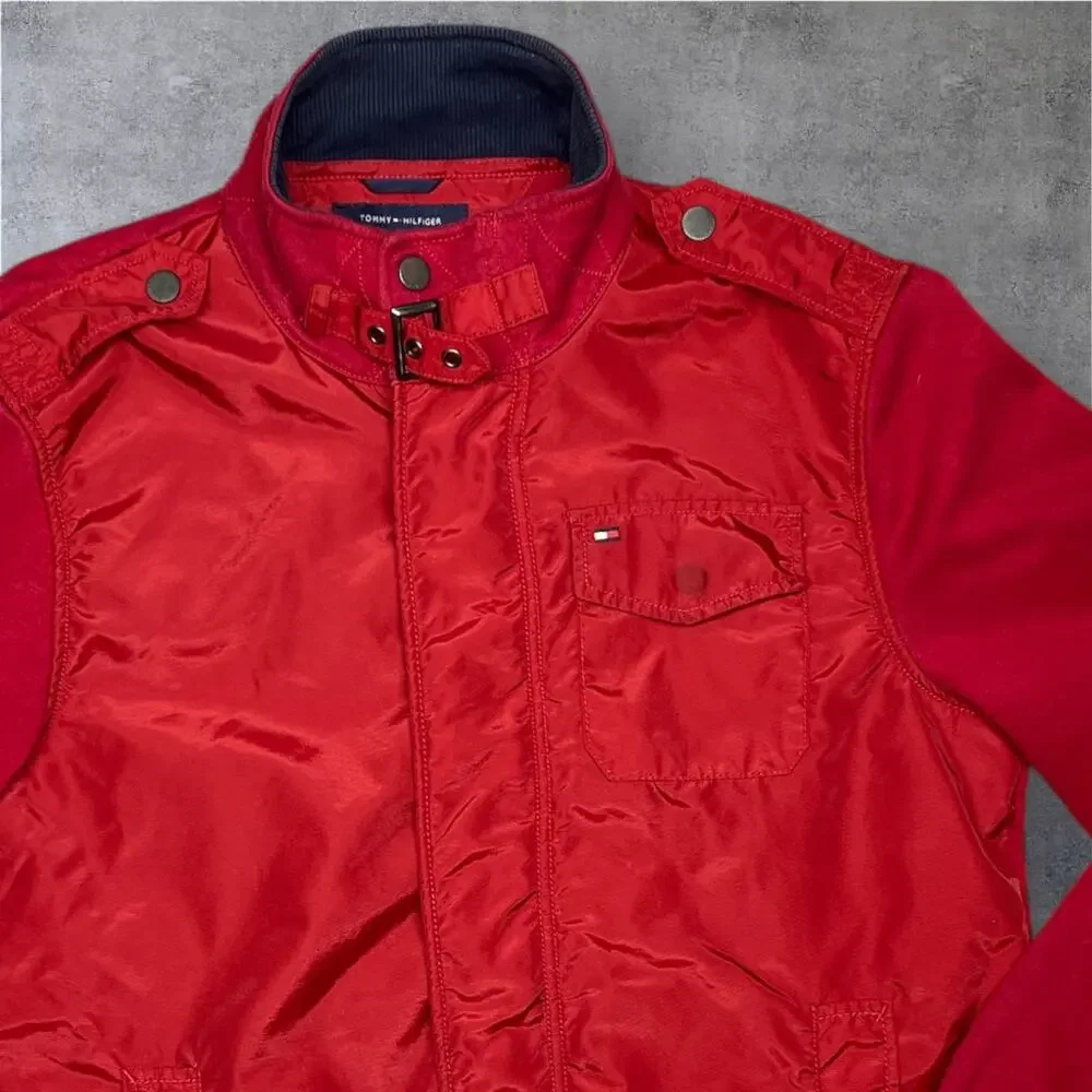 Vintage Tommy Hilfiger Men’s L Corduroy Collar Fleece Lined Red Windbreaker Y2K